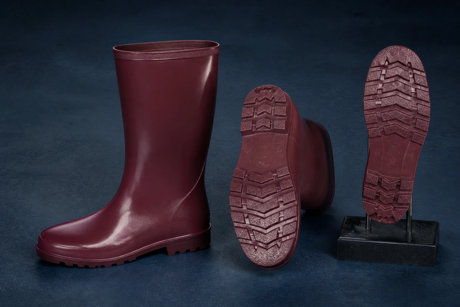 Three end-size white boots paired with neutral lasts