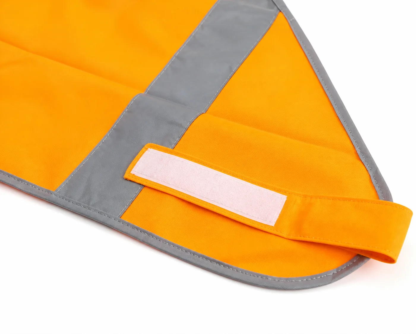 Pet safety vest side hook-and-loop closure with reflective panel and bound edge