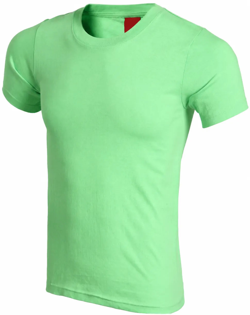 Complete green short-sleeve crew-neck promotional T-shirt with plain front and finished hem