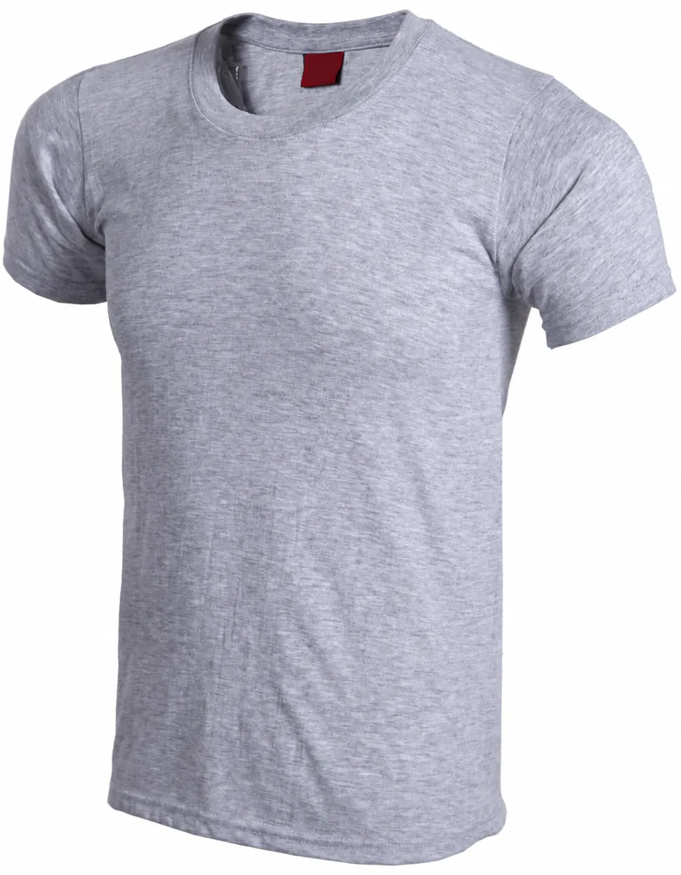 Complete grey heather short-sleeve T-shirt with long body proportion and plain front