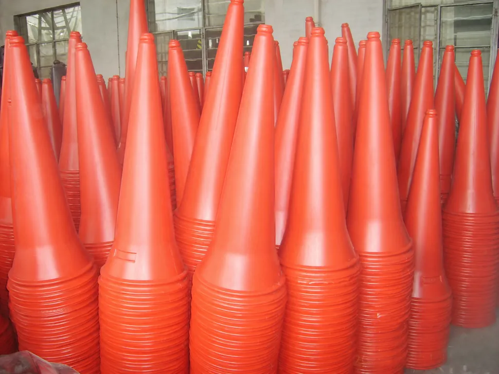 Complete stacked traffic cones showing nesting, height consistency and base-ring condition