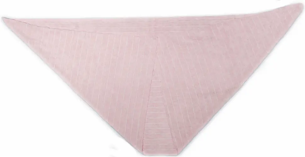 Complete pale pink triangular towel showing ribbed surface and stitched perimeter