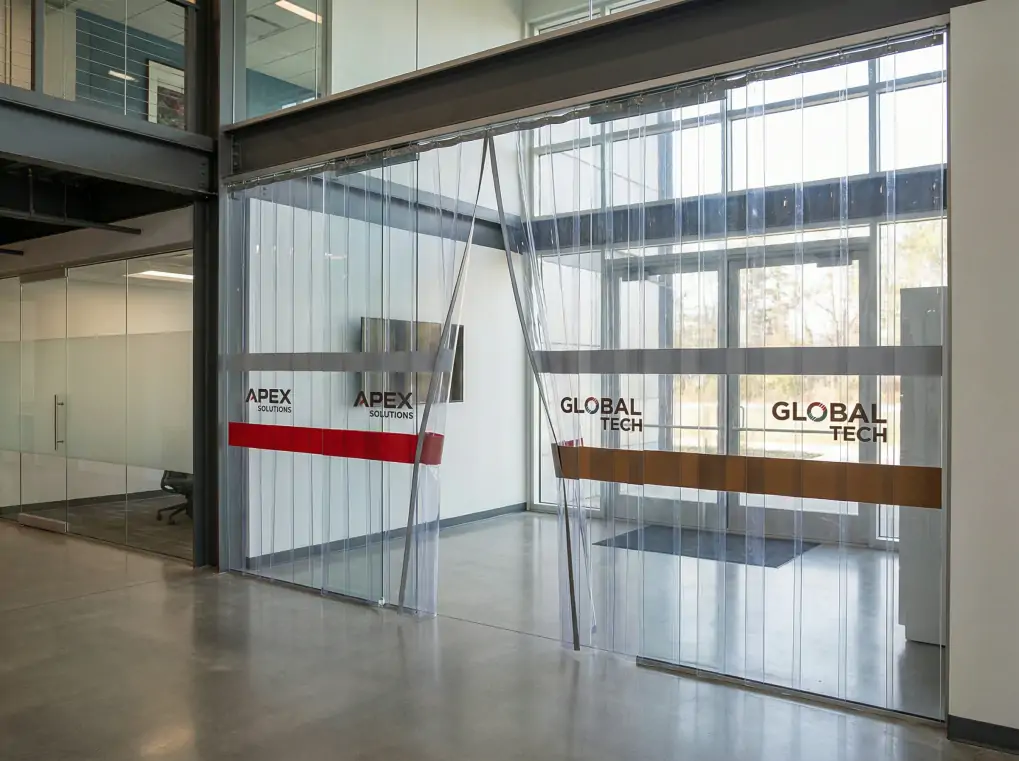 Custom branded magnetic curtains in retail environment