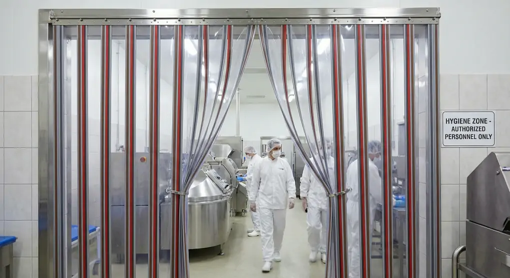 Energy efficient magnetic curtains in cold storage food plant